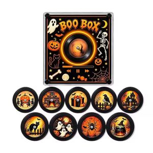 NFC Christmas Magnetic Vinyl Record Player Fridge Magnet Music Box LED Night Light Rotating 9 Swappable Discs Acrylic Gift