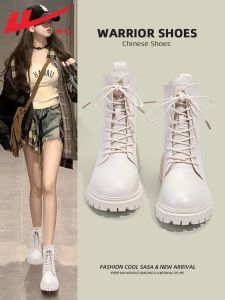 Womens Versatile White Martin Boots Motorcycle Thick Bottom Spring Autumn British Style Short Boots Waterproof Synthetic Leather