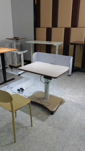 New Product Electric adjustable height tables 80*60cm Height: 75-120cm With USB and Wheels Khaki Small Desks