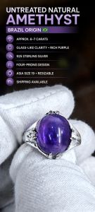 Natural Untreated Brazilian Amethyst silver 925 ring