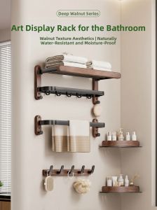 SHENYUAN | Walnut Wood Suction Towel Rack Wall-Mounted