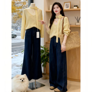 Shalldoer | Cozy Loose Floral V-Neck Yellow Knit Sweater