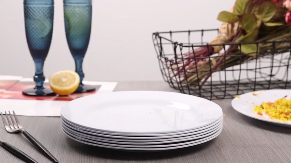 10 Inch White Melamine Restaurant Round Plate餐厅圆盘 Pinggan Bulat Restoran Melamin Putih Dinnerware Kitchen Dining Pinggan Makanan