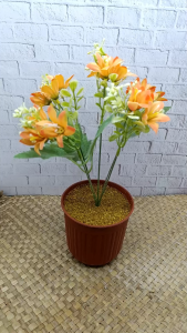 Artificial Aster Flower Orange  - Bunga Hias DIY Handmade | Pot Estetik & Stok Terbatas