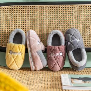 MONLEYTA | Womens Cotton Slippers Winter Indoor Warm Thick Bottom Anti-slip Block Heel Furry Shoes New 2025 Fleece Lined Slip-On Slippers
