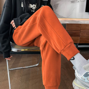 กางเกงวอร์มสตรีสีขาวเอวสูงหลวมๆ ฤดูใบไม้ผลิ ฤดูใบไม้ร่วง ฤดูหนาว กางเกงวอร์มทรงหลวมสำหรับผู้หญิงไซส์ใหญ่ กางเกงขายาวทรงหลวม