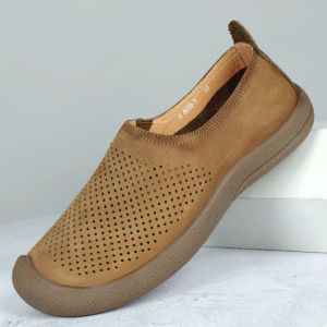 Leather Hollow out Summer Mens Sandals Breathable Single Layer Cowhide Casual Bean Bean Shoes Soft Bottom Retro Hole Hole Shoes