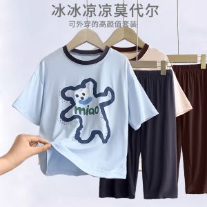 Bộ Đồ Ngủ Trẻ Em Mùa Hè Modal Mỏng Tay Ngắn Mặc Nhà Thoải Mái Thoáng Khí Thấm Hút Ẩm Kháng Khuẩn Cho Bé Trai Và Bé Gái