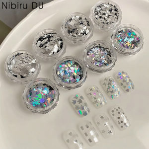 Korean DIY Manicure Butterfly Laser Glitter Nail Art Flakes Star Heart Rabbit Design Sequins Black Silvery Nails Decoration