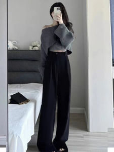 High Waist Slim Wide Leg Pants Womens Casual Black Straight Leg Suit Pants Spring Autumn New Style Drapey Comfortable Feel