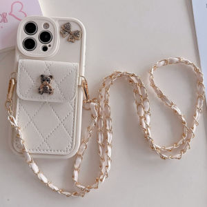 3D Cute Bear Wallet Card Holder Crossbody Lanyard Case For iPhone 17 Air 16 Pro Max 14 12 11 13 15 Plus X XS SE 2020 2022 6 7 8