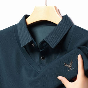 2024 Autumn New Mens Luxury Brand Embroidered Long Sleeved Polo Shirt Striped Fake Two-Piece  Soft Lapel T-Shirt Mens Clothing