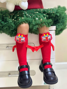 Children Red Socks Christmas Magnetic Hand-Holding Socks Cute Men and Women Baby New Year Tube Socks Dragon Year Pure Cotton Calf Socks