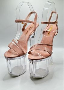 Elegant pageant Glass Heels nude color 7 inches high platform strap around ankle size 35-40