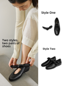 Mary Jane Flat round Head Commuter Shoes Womens Sweet Style Butterfly Knot Casual Shoes Comfortable Leather Fashion Footwear