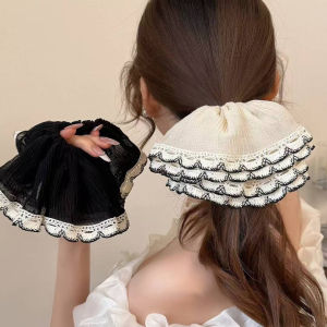 Lãng Mạn kiểu Pháp Ren Nhăn Lưới Scrunchies kích thước lớn Nhẹ Nhàng tóc đuôi ngựa Sợi Dây Thừng Của Phụ Nữ Trở Lại Của Đầu tóc búi Tie