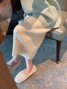 French Knitted Woolen Mini Skirt Womens High Waist Wrap around Long Skirt Spring Autumn Winter Season Open Slit Elegant Sensation