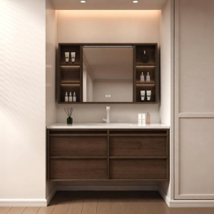Ceramic Integrated Basin Chinese Style Bathroom Cabinet