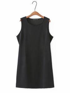 ชุดเดรสยาวทรงเอแขนกุดสีพื้นสำหรับผู้หญิงไซส์ใหญ่ ทรงหลวม ทรงเข้ารูป แขนกุด คอตั้ง กระโปรงทรงเอ ฤดูร้อน 2024