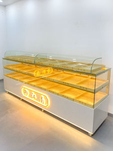High-End Chinese Style Stainless Steel Glass Display Case Wooden Bread Cabinet Commercial Court Peach Crisp Refrigerator