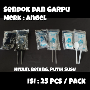 Garpu Makan Bening  Putih Susu  Hitam ANGEL Model Bulat Isi 25 Pcs / Model GB