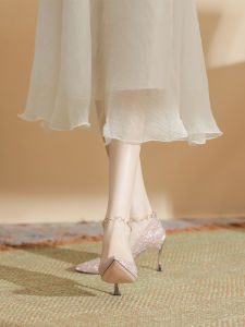 French High Heels Womens Small Size 313233 Wedding Shoes Buckle Plus Size 43 Pointed Toe Bridesmaid Shoes Daily Wearable Flats