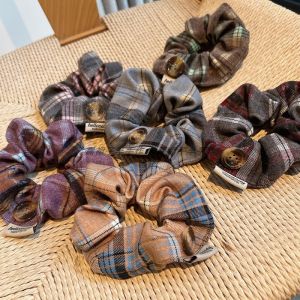 Basic Plaid Flocking Hair Ties Student Button Head Ropes Ball Hair Rings Autumn Winter New Arrival in Various Sizes Grid Pattern