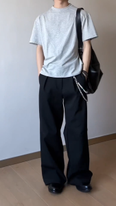 Korean Plain Baggy Straight Suit Pants For Men Loose Casual Floor Length Trousers