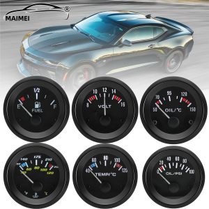 Đồng Hồ Đo Xe Hơi 12V Đèn LED Trắng Vỏ Đen Cảm Biến Nhiệt Độ Nước/dầu/áp Suất Dầu/điện Áp/mức Nhiên Liệu 2 Inch 52mm Thiết Bị Giám Sát Ô Tô