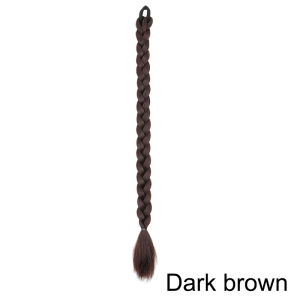 24Inch Synthetic Long Box Twist Braid Ponytail Hair Extension Elastic Rubber Band Black Hairpiece for Women