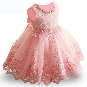 Children Embroidery Pearls Dress Formal Pageant Girl Gown baptism Dresses For baby girl clothes Infant Party Tutu Vestidos
