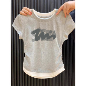 เสื้อยืดคอกลมแขนสั้นผ้าฝ้ายแท้ทรงเข้ารูปสำหรับผู้หญิงในช่วงฤดูร้อน 2025 ใหม่ เสื้อตัวบนกระโปรงทรงเอเข้ารูป