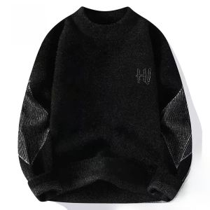 ROMON | Loose Casual Mens Knitted Sweater Fashionable Urban Style Winter Thickened Long Sleeve Round Neck Pullover Versatile Base Layer Top