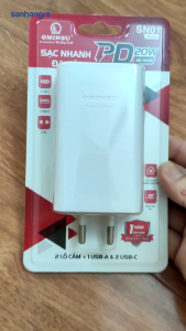 Củ sạc nhanh đa năng Ominsu 3 USB PD 3.0 QC 4.0 20W kiêm Ổ cắm điện chuyển đổi 2500W SN01 bảo hành 12 tháng chính hãng