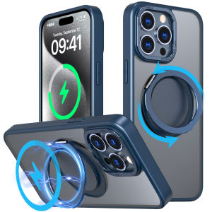 Luxury 360° Rotation Ring Holder Stand Matte Transparent Phone Case For Samsung Galaxy S23 Ultra S23FE S24 Plus S24 Ultra