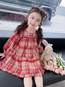 Girl 2 Children Autumn Clothing Dress Children 3 Children Autumn Fashion Gingham Casual Dress Spring and Autumn Western Style Fashion Princess Dress