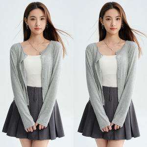 miiow | Womens Summer New Lightweight Breathable Slim Fit Sun Protection Open Cardigan Long Sleeve Round Neck Single Button Coat