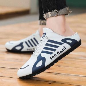 2025 Half Shoes For Men Leather Slippers For Men Casual Slip On Sneaker Driving Shoes For Men White Color Size 39-45