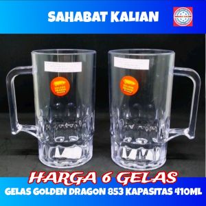 (6 PCS) GELAS GAGANG PLASTIK GOLDEN DRAGON 853 410ML