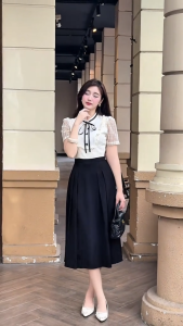 [DUY NHẤT 25-29.10-VOUCHER 40K]Đầm thiết kế BEMINE cổ tròn viền bèo dáng chữ A phù hợp đi làm-B156