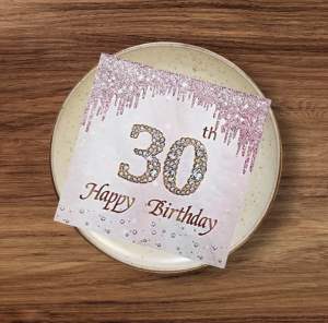 Party Dinner Napkin Serviette Disposable Paper Tissue - Colour Happy Birthday Celebration Age Year Sweet 18 30th 40th 50th Print [NSP092]