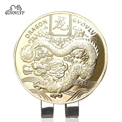 Removable Golf Ball Marker Year of the Golden Dragon With Magnetic Hat Cap Clips Gift For Golfer Boys Girl Alloy Marker