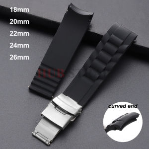 18mm 20mm 22mm 24mm 26mm Curved End Strap Silicone WatchBand Folding Buckle Sport Wristband for Men Women Replacement Bracelets