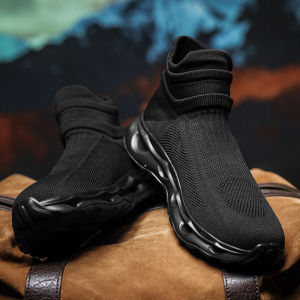 Mens Spring Autumn Fly Knit Breathable Soft Bottom High Top Socks Shoes Large Size 46 Sports Leisure Fashion Casual Shoes