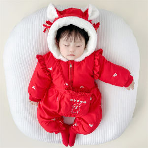 Clothes for Babies Winter Clothes Newborn Baby Girls Jumpsuit Full Moon Fleece-Lined Romper Outwear Winter Super Cute Cotton-Padded Dress