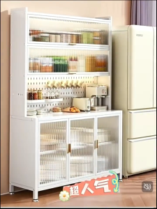 Kitchen Storage Pantry Cabinet Buffet Sideboard Coffee Bar Cupboard Microwave Stand Cabon Steel Organizer With Door
