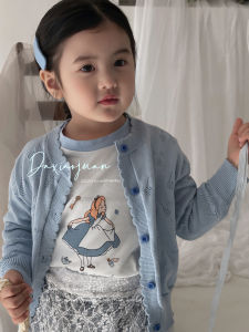 Pure Cotton Long Sleeve T-Shirt for Girls Thin Class a Air Conditioned Room Childrens Base Shirt Spring Autumn Cartoon Print
