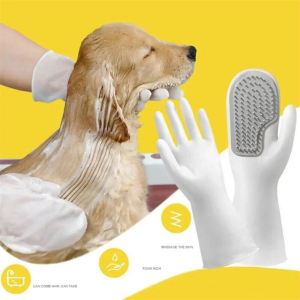 Pet Grooming Cleaning Gloves Dog Cat Bathing Shampoo Glove Scrubber Magic Dishwashing Cleanner Silicone Cat Comb Glove Massage