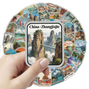 60 PCS Cartoon World Travel Stickers City Landmark Architecture Scenery Decorate Cup Phone Suitcase Waterproof Decals