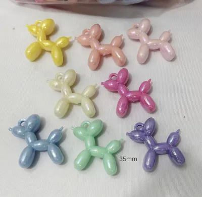 250grams (est.59pcs) Pastel Balloon Dog Charms Beads 35mm Kawaii Acrylic Balloon Puppy Pendant DIY Keychain Charm Accessories Craft